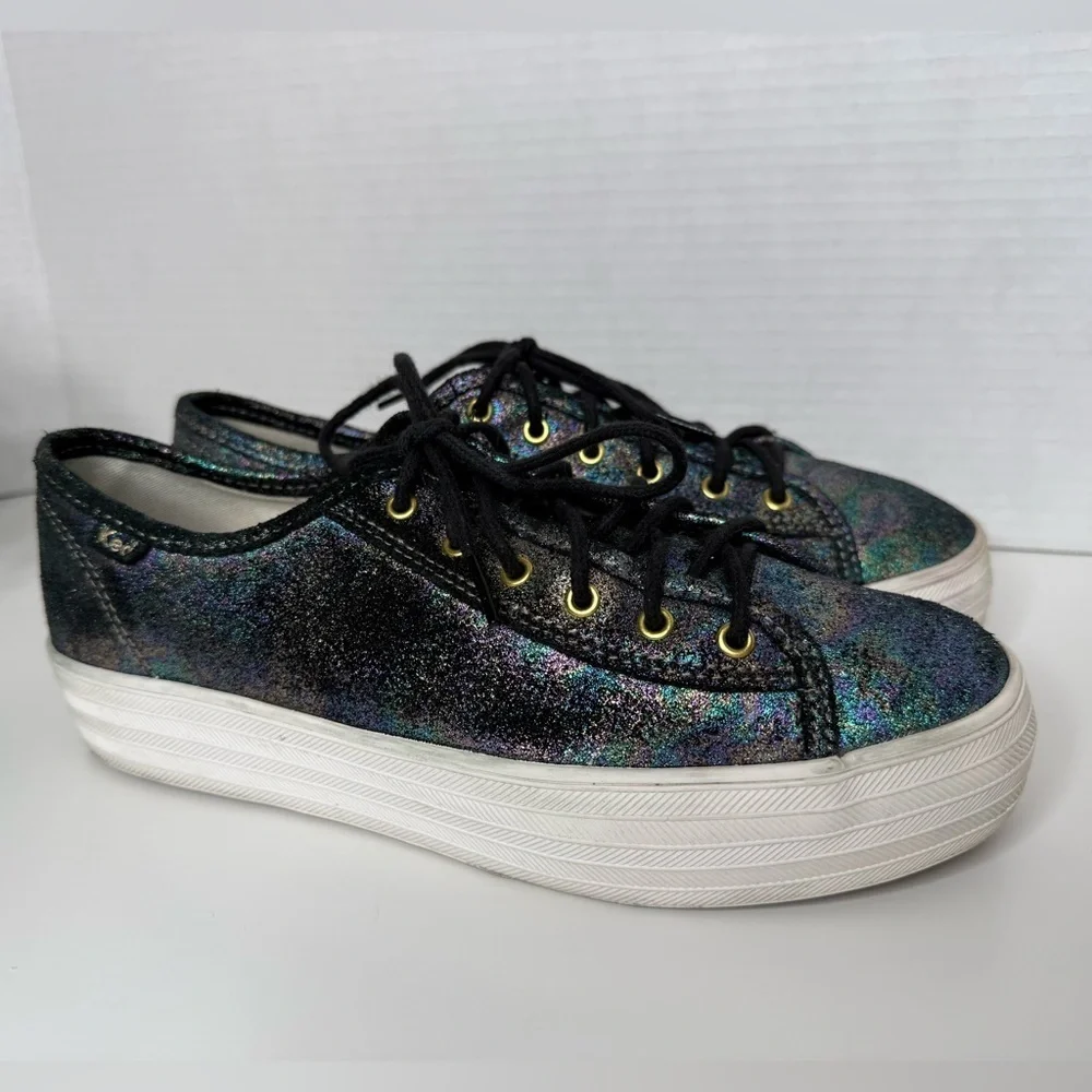 Keds Triple Kick Platform Sneakers Iridescent Black Size 7 Whimsy Metallic Boho